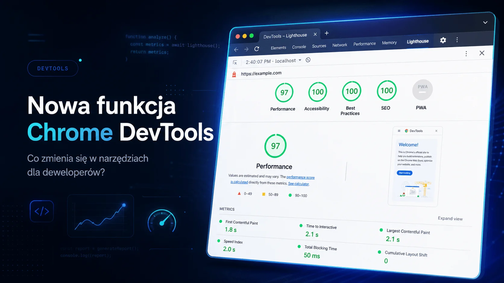 Lighthouse w Chrome DevTools zyskuje ocenę „Przeglądanie przez agenta”